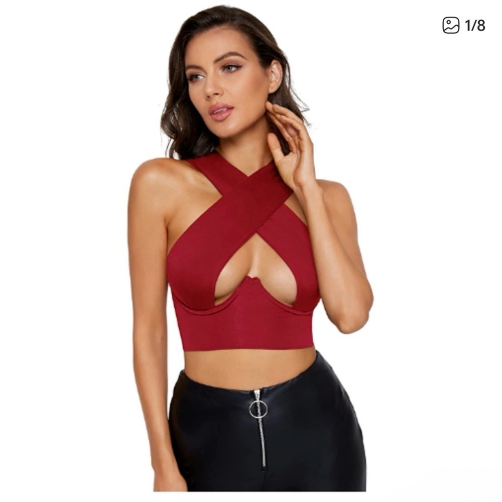 New Crisscross Halter Red Crop Top size XS